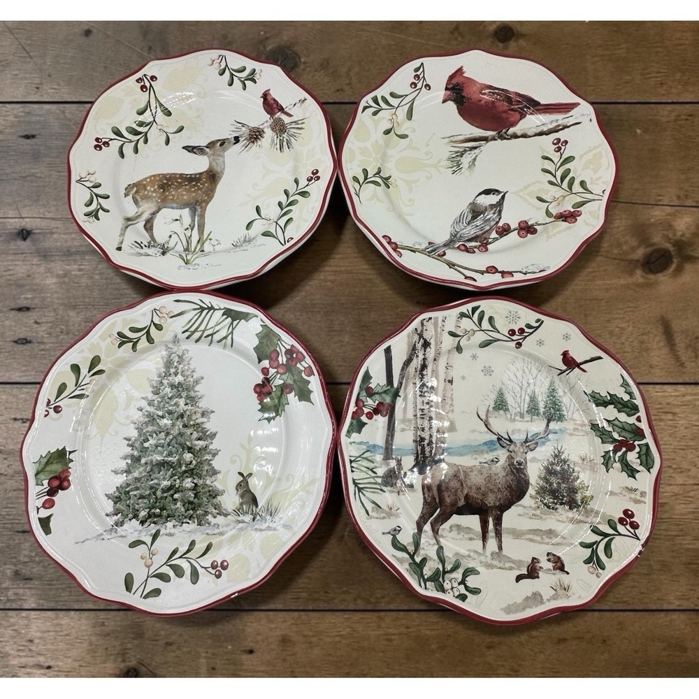 Better Homes & Gardens Christmas Heritage Plates Winter Forest Set 4 READ